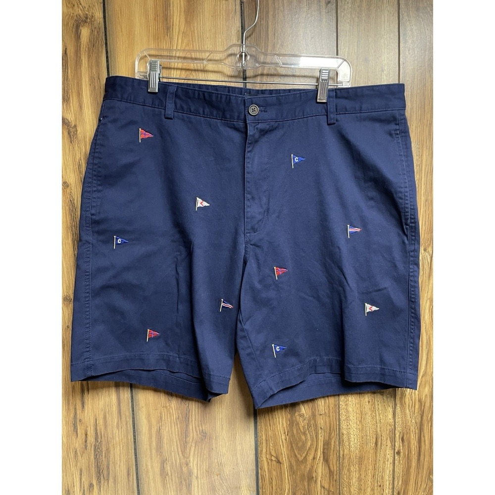 Chaps Mens Chino Shorts 38 Sail Embroidered Flags Blue Pockets Preppy Yacht